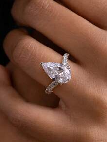 1 Stück 925 Sterling Silber klassischer tränenförmiger Ring, Paargeschenk für Valentinstag, Weihnachten, Geburtstag, eleganter Anhänger-Ring, Geschenk für Frauen - glitzernde Wassertropfen - Übersicht 3