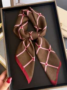 1pc Women's Bandana, Geometric Valentine's Day Print Silk-Like Fabric Headscarf, Neckerchief, Suitable For Daily Use - Multicolor - View 2