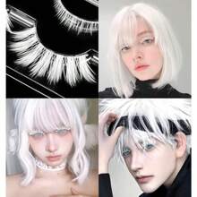 White Lashes White Eyelashes For Christmas And Anime Events Fluffy Manga Style False Eyelashes With Invisible Band Japanese Style Makeup Accessories For Party And Photo Shoots - 白色 - 查看 4
