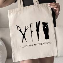 Tote Bag Unisex Shoulder Bag For Commuting Travel Daily Use Black White Colors With These Are My Design Perfect For Hair Stylists And Barbers Shop Accessories, Work Bag, Minimalist Design, Graphic Print Tote, Sturdy Construction, Durable Fabric, Carryall Bag, Spacious Tote, Commuters Bag, Professionals Bag - 白色 - 查看 6