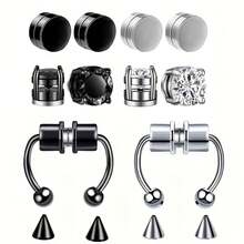1 Set Of 10 Pieces Fashionable Personalized Hypoallergenic Stainless Steel Magnetic  Earrings Nose Clip And Accessories - 10 cái - Xem 2