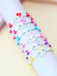 SANRIO 6件套可爱三丽鸥女孩星星串珠手链腕带饰品，适合节日派对、学校、生日礼物（女孩适用） - 彩色 - 查看 1