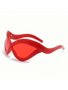 Y2K Fashion Show Style Women's Eye Frame - Bold Red Irregular Metal Hinge, Artistic Decorative Lenses, 6 Colors Available (Brown, Gold, Purple, Red, Black, Green) - Durable Fashion Accessories Women, Unique Piece, High-End Design Glasses, Elegant Glasses, Essential Fashionable Women VLZZ - Màu đỏ - Xem 9