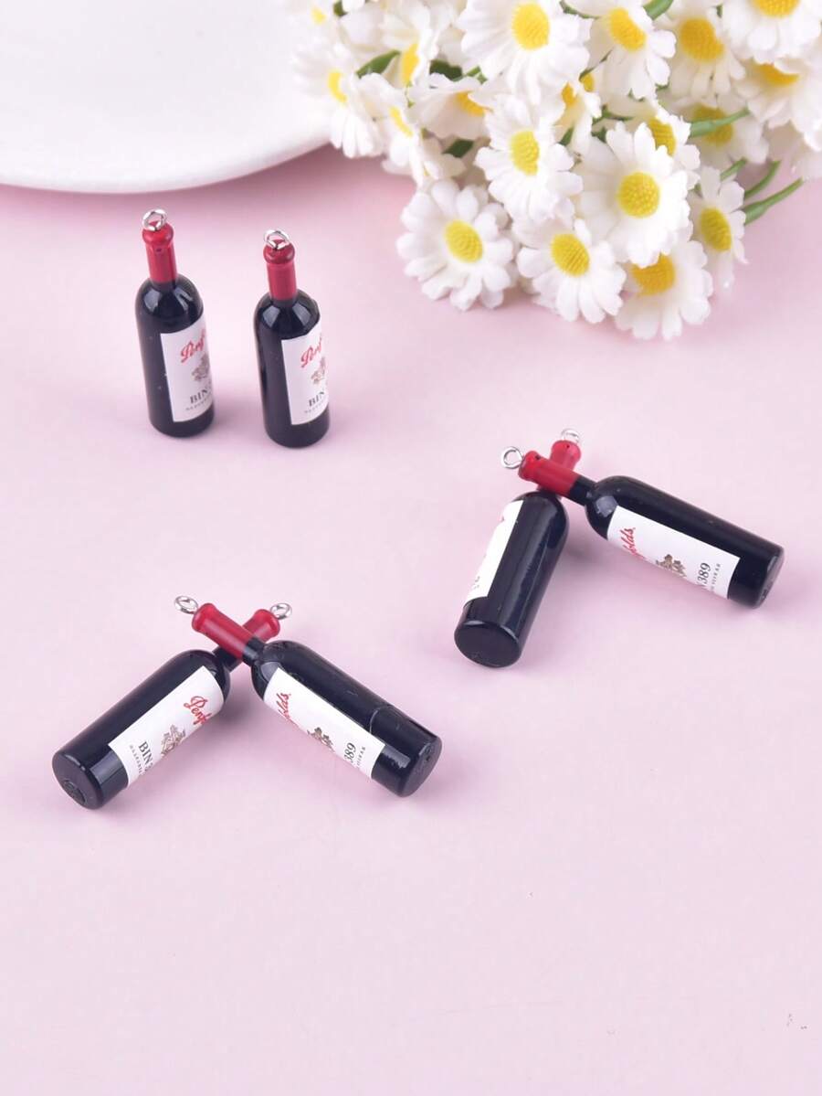 6pcs/Pack Fashion 3D Red Wine Bottle Resin Charms Pendant For Women Jewelry DIY Making Craft Holiday Gift - P Wine Bottle - View 1
