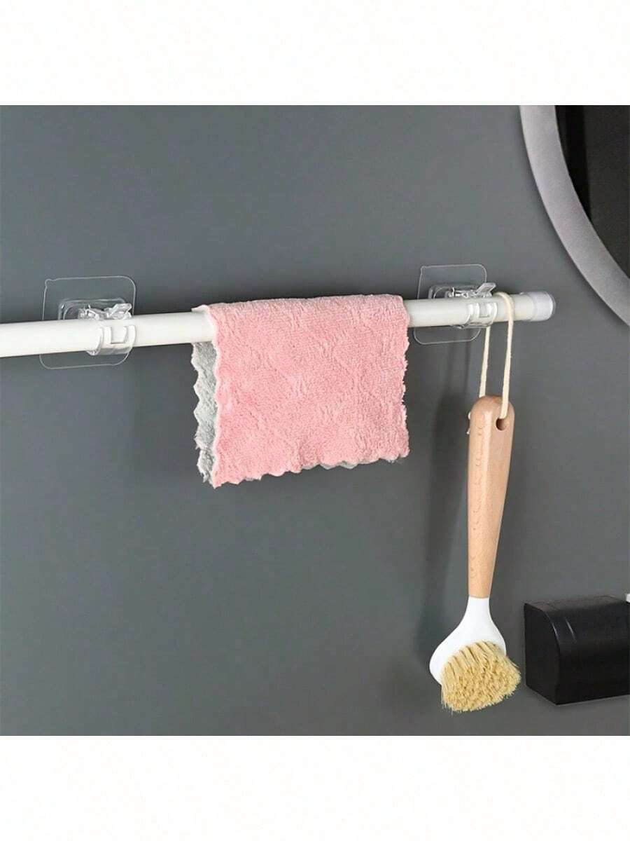 8-Pack No-Drill Self-Adhesive Curtain Rod Holders Nail-Free Adjustable Curtain Rod Hooks Bathroom Kitchen Hotel Curtain Hooks Home Decoration - 黏性支架夾 - 8 個 - 查看 1