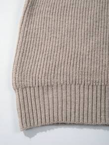 Unisex Textured Casual Knit Pullover Top, Relaxed Style, Suitable For Autumn And Winter - Khaki - View 8