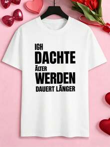 T-shirt humoristique avec slogan allemand, en coton doux, coupe confortable et respirante, style hip-hop urbain, design graphique - Blanc - Voir 2