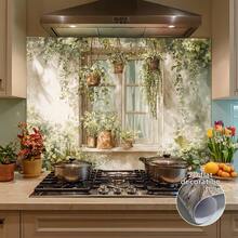 2D平面设计——简约风格，一面窗台绿植环绕，垂蔓藤蔓营造出宁静的乡村生活氛围。这款厨房墙贴易于粘贴，采用优质PVC材料制成。是家居装饰和现代厨房的理想之选。 - 彩色 - 查看 12