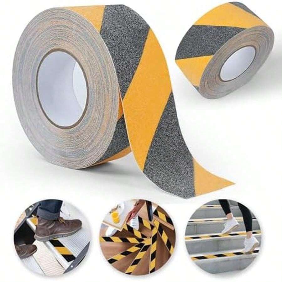 Cinta Tira Antideslizante, 20Mx5cm Cinta Antiderrapante para Escaleras, Peldaños, Baños, Plaza Comercial, Cinta Antiderrapante para Baño, Negro - Negro y Amarillo - Ver 1