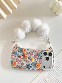 Floral Painted Fashionable Leather Rope Crossbody Bag & Transparent Anti-Drop Phone Case Compatible With IPhone 17/17 Pro MAX, 16/16 Pro/16 Pro Max, 15, XR, 7P 8P, P12 Pro Max, P13 Pro Max, P14 Pro Max, P13, P14, P11, P12, P14, XS/S/XS Max/7 8 GES2, Cute & Stylish Thick Phone Protective Cover - Multicolor - View 7