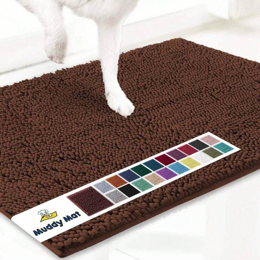 Super Absorbent Microfiber Dog Doormat For Muddy Paws, Washable Non-Slip Pet Mat, Quick-Drying Chenille Entrance Mat, Machine Washable Indoor/Outdoor Mat - Chocolate - View 1