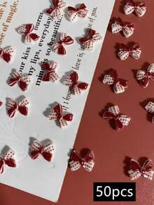 50pcs Autumn/Winter Nail Art Decorations, Black & White Polka Dot Bow Nail Decals, DIY Y2K Nail Art Accessories, Nail Salon Supplies