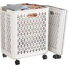 Large Modern Foldable Portable Multifunctional Plastic Laundry Basket, Laundry Basket, Storage Basket, Organizer Basket, Uncovered Foldable Design, Ceramic White Portable Storage Basket, Suitable For Clothes And Miscellaneous Items - Multicolor - View 8