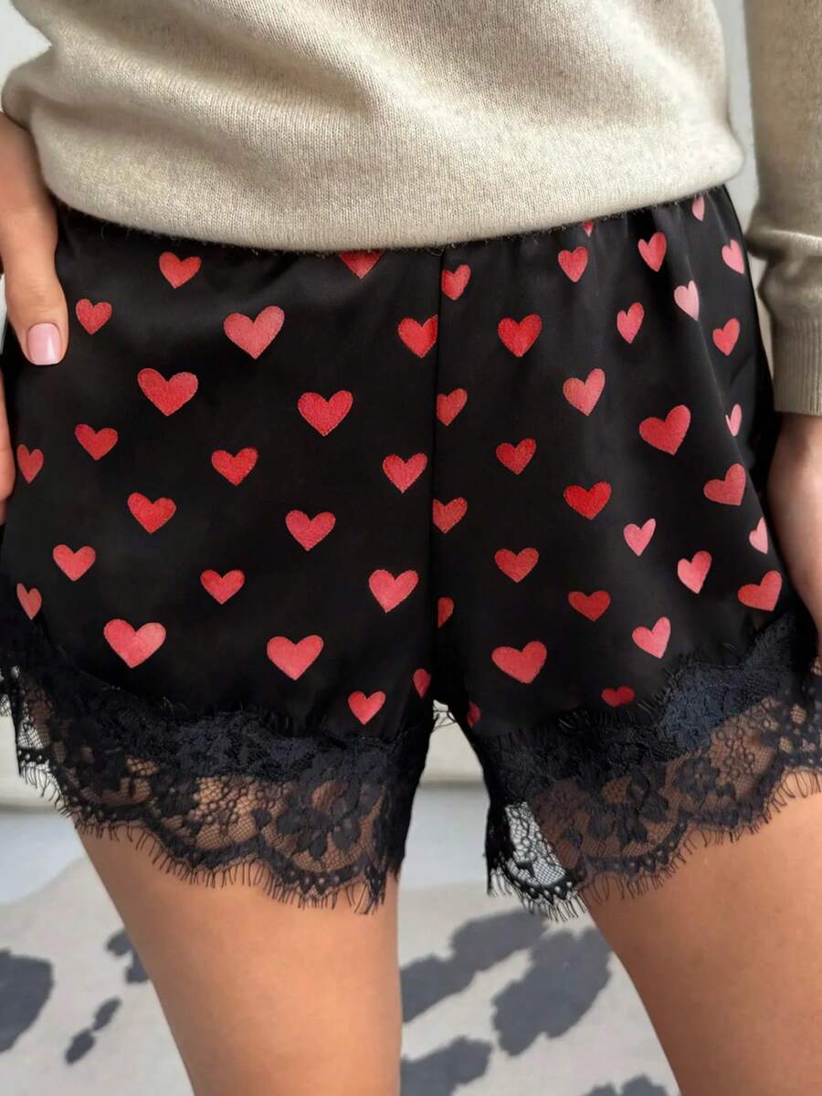Satin Silk Boxers Shorts For Women Y2k Lace Trim Micro Mini Pajama Shorts French Knickers Low Rise Coquette Lounge Slip Pj Bottoms - Đỏ - Xem 1