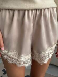 Satin Silk Boxers Shorts For Women Y2k Lace Trim Micro Mini Pajama Shorts French Knickers Low Rise Coquette Lounge Slip Pj Bottoms - Bụi hồng - Xem 5