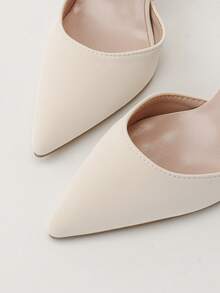 Tacones altos con punta estilizada y diseño calado, sandalias de tacón de aguja súper alto con punta puntiaguda y escote bajo para mujer - Albaricoque - Ver 4