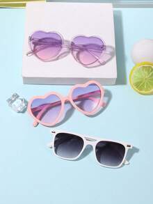 1Set 3PCS Boy's And Girl's 4-8Y Sweet And Cute Heart Frame And Casual Basic Rectangular Polycarbonate Frame Fashion Glasses For Everyday Outfit Pairings With Glasses Box - Multicolor - View 5