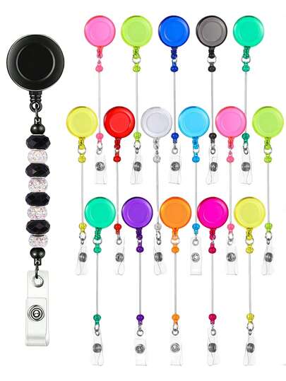 Adjustable Beaded ID Badge Holder, Suitable For Jewelry Making DIY, Mountaineering Buckle, Retractable ID Card Holder, Retractable Key Chain, Car Key Chain, Key Lanyard, Key Chain, Key Chain Accessories, Key Ring, Couples Key Chain, Suitable For Doctors, Nurses, Office Workers And Outdoor Workers