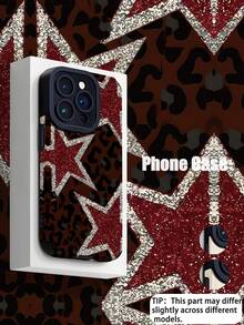 1件装时尚豹纹星形图案竖条纹高端仿皮防震防指纹手机壳，适合作为生日、节日礼物送给朋友、家人、情侣，兼容苹果及其他型号手机。 - 彩色 - 查看 1