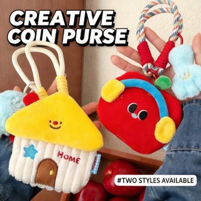 1pc Apple House Coin Purse Keychain Pendant, Decorative For Backpack, Earphone Case, Portable Small Accessory Pouch