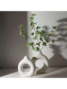 3pcs/2pcs/1pc Donut Vase, Pampas Grass Round Vase, Matte White, Plastic Flower Vase, Home Decor Vase, Ideal Gift For Wedding, Birthday Party - Multicolor - View 8