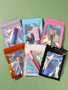 10pcs Holographic Iridescent Resealable Bags, Rainbow Foil Self-Sealing Packaging Bags, Christmas - Multicolor - View 5