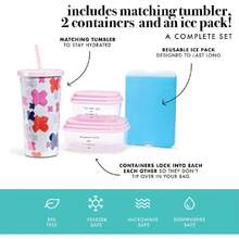 Fit & Fresh - Wichita - Lonchera térmica con bolsa lateral y asas de transporte, kit de almuerzo completo que incluye vaso a juego, 2 recipientes y paquete de hielo - Cruces (X Marks the Spot),38072766 - Púrpura polvoriento - Ver 6