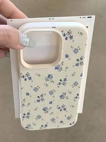 花朵图案 1 件装 TPU 材质优雅蓝色花卉全屏手机壳，兼容苹果 17/17Pro/17ProMax/16/16Pro/16ProMax/15/15Pro/15ProMax/14/13/12/11 - 白色 - 查看 4