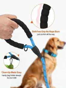 Reflective Dog Leash, Heavy Duty Nylon Rope, With Poop Bag Dispenser, High Visibility Reflective Strap, Suitable For Medium To Large Dogs, 5' X 1/2' And 6' X 1/2/ - Blue - View 4