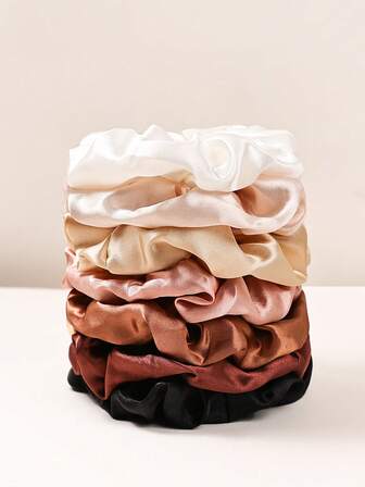 7pcs Solid Color Minimalist Soft Satin High Elasticity Casual Versatile Ponytail Scrunchies