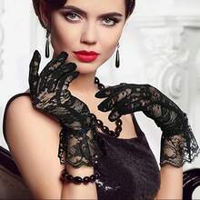 1pcs D EXCEED Women's Elegant Vintage Lace Gloves - Floral Soft Pink, Wedding, Party, Tea Party Gloves - No Power Required Formal Dress Up Accessories, Suitable For Bridal, Opera, Prom - Timeless Elegance, Exquisite Craftsmanship - 香檳色 - 查看 3