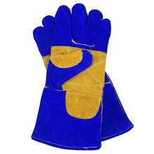Leather MIG Welding Gloves - Heat Fire Resistant For Welding/Grilling/BBQ/Fireplace(Black/Brown/Blue),Blue-Brownpa 1lmed - 藍棕色掌狀 - 查看 5