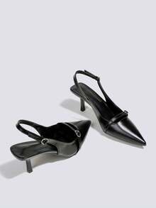 Women's Black High Heel Pumps 7cm Stiletto Kitten Heel Party Wedding Dress Formal Mary Jane Pointed Toe Mules High Heels - Black - View 4