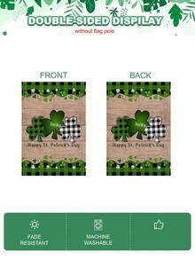 1pc St. Patrick's Day Lucky Clover Garden Flag, Plaid Shamrock Decor Flag, Outdoor Yard Holiday Decoration Flag (Flagpole Not Included) - Multicolor - View 7