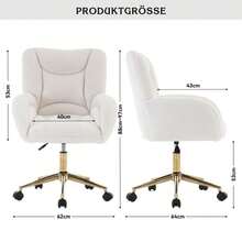KD Teddy Height-Adjustable Swivel Chair In Fabric, With Gold Legs, White, Ideal For A Home Office. - White - View 7