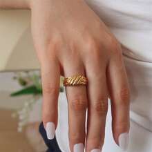 VKHK 1 chiếc nhẫn thép không gỉ mạ vàng 18K kiểu cổ điển, có họa tiết, thích hợp cho nữ đeo hàng ngày, làm quà tặng. - nhẫn - Xem 2