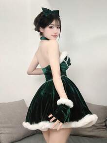 一件优雅的圣诞节无肩带连衣裙，适合舞台表演、派对、角色扮演、节日活动 - 彩色 - 查看 10