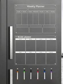 1pc Magnetic Transparent Refrigerator Calendar Board (Comes With 6 Magnetic Whiteboard Pens), Acrylic Writing Board, Transparent Pattern Memo Board, Magnetic Refrigerator Sticker, Acrylic Message Board, Reusable Weekly Meal Planner - Multicolor - View 4