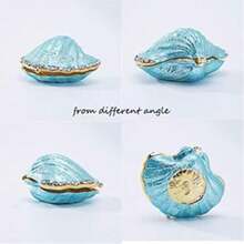 1pc Hand-Painted Shell Figurine Jewelry Box With Enamel And Rhinestones - Collectable Ring Holder And Unique Birthday Gift - Mint Blue - View 4