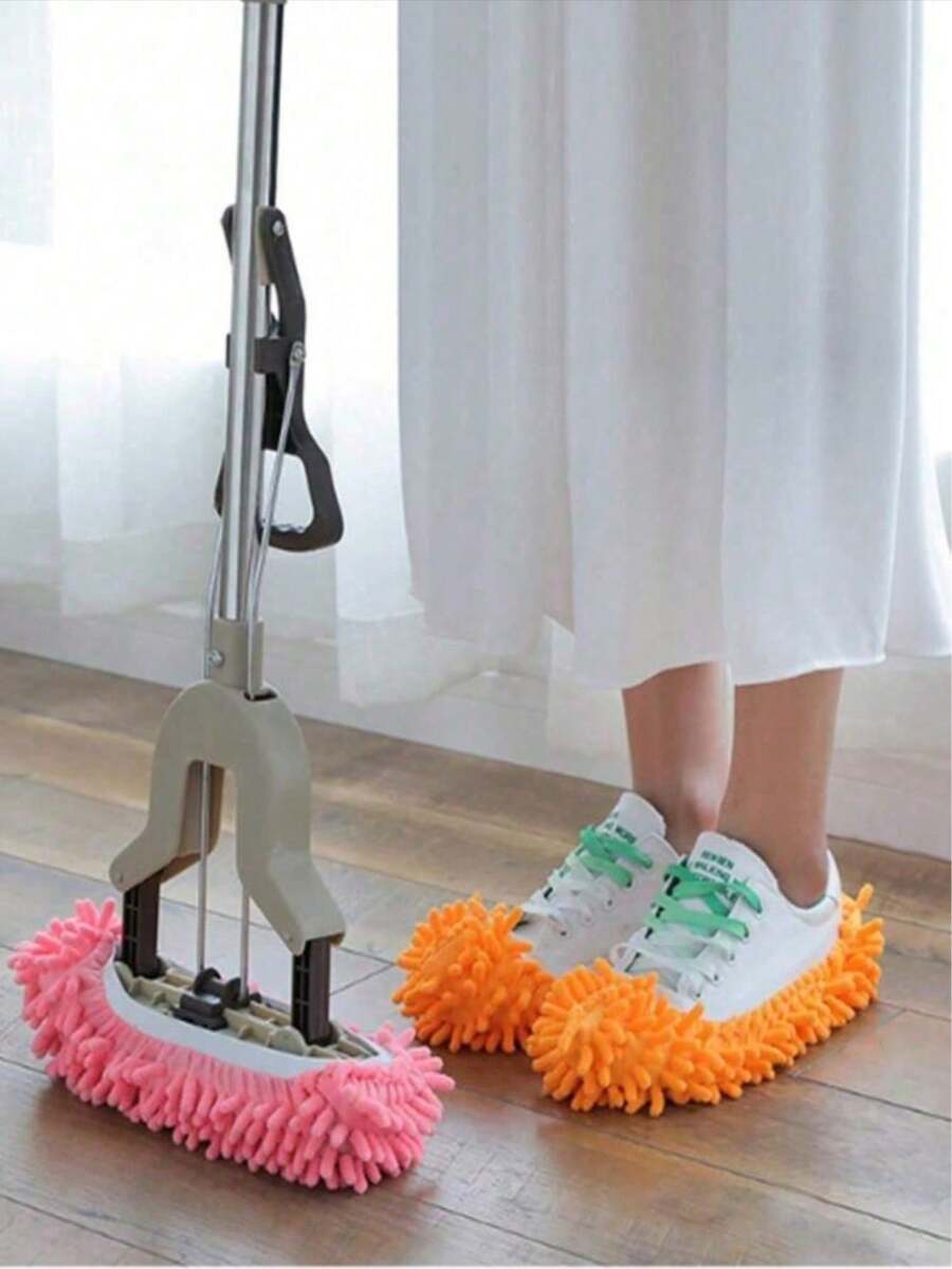 2 Pairs Mop Socks, Mop Slippers, Washable Floor Cleaning Shoe Covers, Soft Super Microfiber Dust Mop Socks, Fiber Cleaning Mop Replacement Pads, Reusable, Suitable For Men, Women, And All Ages, Can Clean Foot Dust And Hair, Applicable For Home, Office, Bathroom And Kitchen. - Multicolor - View 1