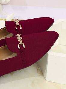 Women's Fashionable & Comfortable Burgundy Pointed Toe Loafers With Metallic Leopard Head Decor, Elegant Flat Shoes - Burgundy - View 6