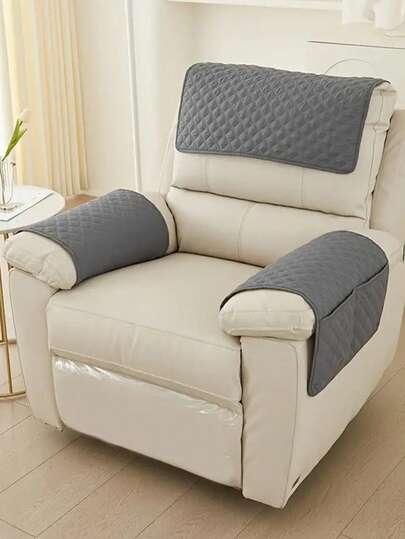 Funda reclinable a prueba de polvo y antideslizante con ultrasonido, toalla de reposabrazos de unicolor minimalista para sillón, cojín lumbar combinado para sofá individual