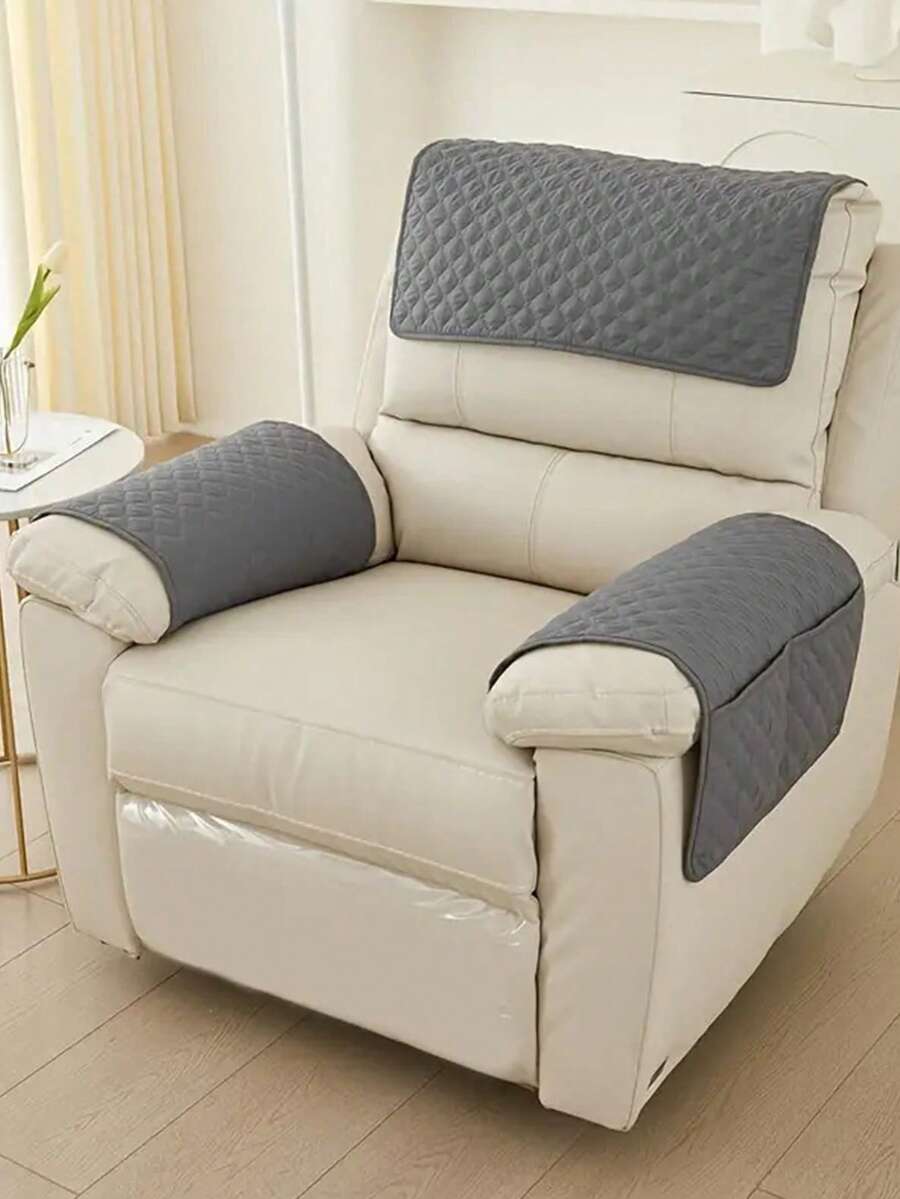 Ultrasonic Dust-Proof Anti-Slip Recliner Cover, Minimalist Solid Color Armchair Armrest Towel, Single Sofa Combination Lumbar Pillow - Multicolor - View 1