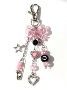 1pc Handmade Resin Bead Keychain - Punk Style, Fashion Lobster Clasp Pendant Accessory For Women - Multicolor - View 2