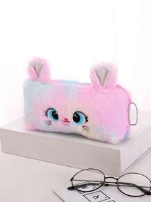 1pc Plush Pencil Case, Student Stationery Bag, Pencil Box, Girls Organizer Pouch - Pink - View 6