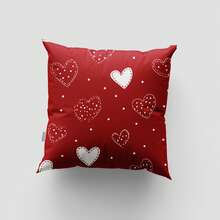 4 件装情人节抱枕套，18x18 英寸/45x45 厘米，情人节装饰，红白波点爱心设计，天鹅绒材质，不含枕芯 - 彩色 - 查看 3