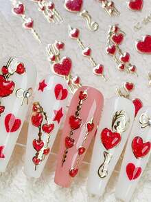 1 Sheet Valentine's Day Gold Red Heart Nails Polish Manicure Sticker DecalsLip Nail Art Stickers Adhesive Sliders DIY