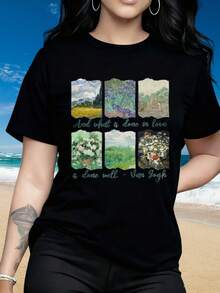 Casual Blouses For Women. Short-Sleeved Round-Neck T-Shirt For Women. T-Shirt With Van Gogh Art Quote And Inspirational Painting Design "What Is Done With Love Is Done Well" Top D - 白色 - 查看 5