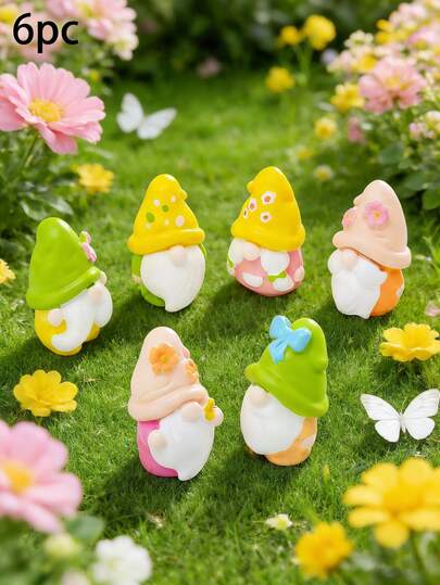 6 st söta dvärgfigurer i harts från sagan, kreativ mikrolandskapsdekor, perfekt för rum, balkong, skrivbordsdekoration, gör-det-själv-tillbehör, färgglad bedårande design med vårkänsla, lämplig för terrarium, rumsdekor, skrivbordstillbehör