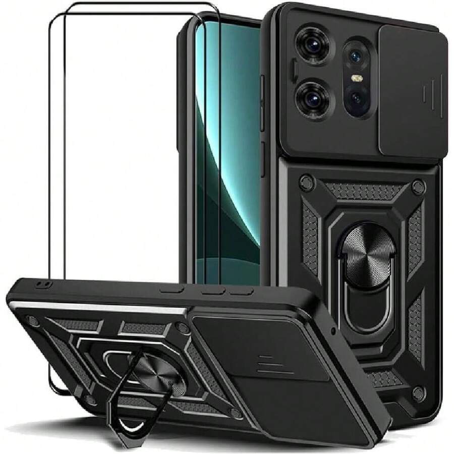 Case For Moto Edge 50 Pro | Screen Protector Included, With Sliding Camera Protection Window And Mobile Phone Stand - Black, 38213053 - Navy Blue - View 1